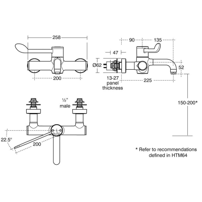 HTM64 Armitage Shanks Markwik 21 Thermostatic Panel Mounted Sequential Mixer Tap with detachable spout